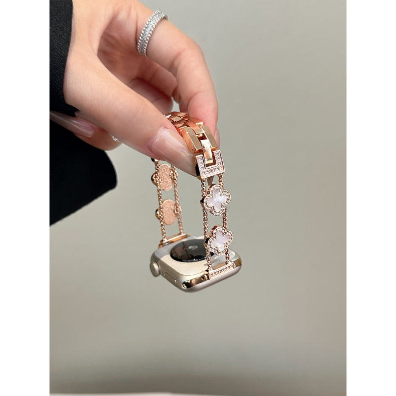 Μεταλλικό λουράκι ρολογιού με σχέδιο τετράφυλλου κλήρου, συμβατό με Apple Watch Series 6–10 και SE, προέλευση Xinji, κυκλοφόρησε φθινόπωρο 2024