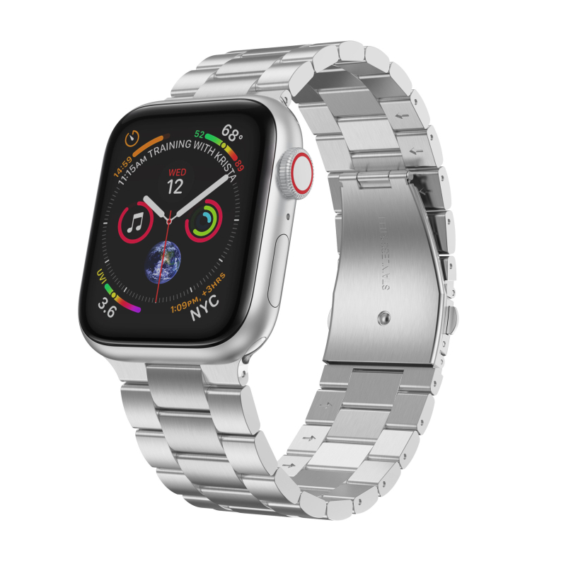 Brățară pentru Apple Watch din oțel inoxidabil cu design integrat cu trei mărgele, lățime 22/24 mm, închizător cu apăsare, 103 g