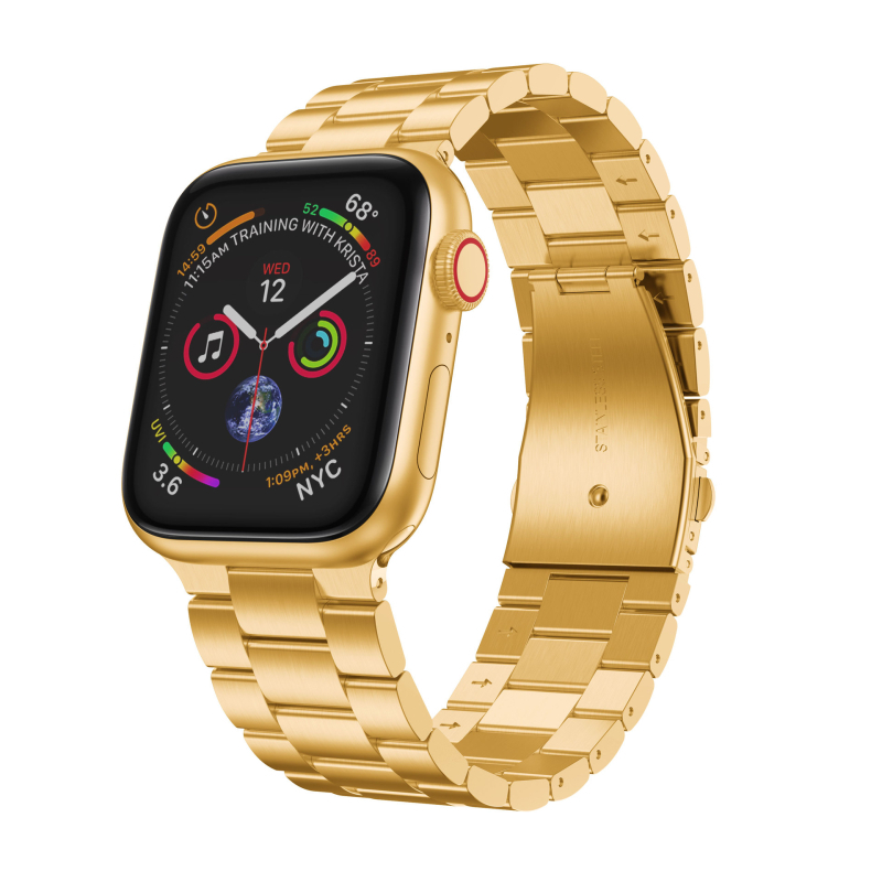 Brățară pentru Apple Watch din oțel inoxidabil cu design integrat cu trei mărgele, lățime 22/24 mm, închizător cu apăsare, 103 g