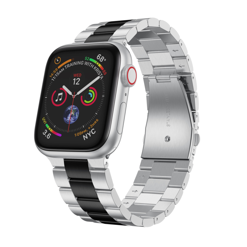 Brățară pentru Apple Watch din oțel inoxidabil cu design integrat cu trei mărgele, lățime 22/24 mm, închizător cu apăsare, 103 g