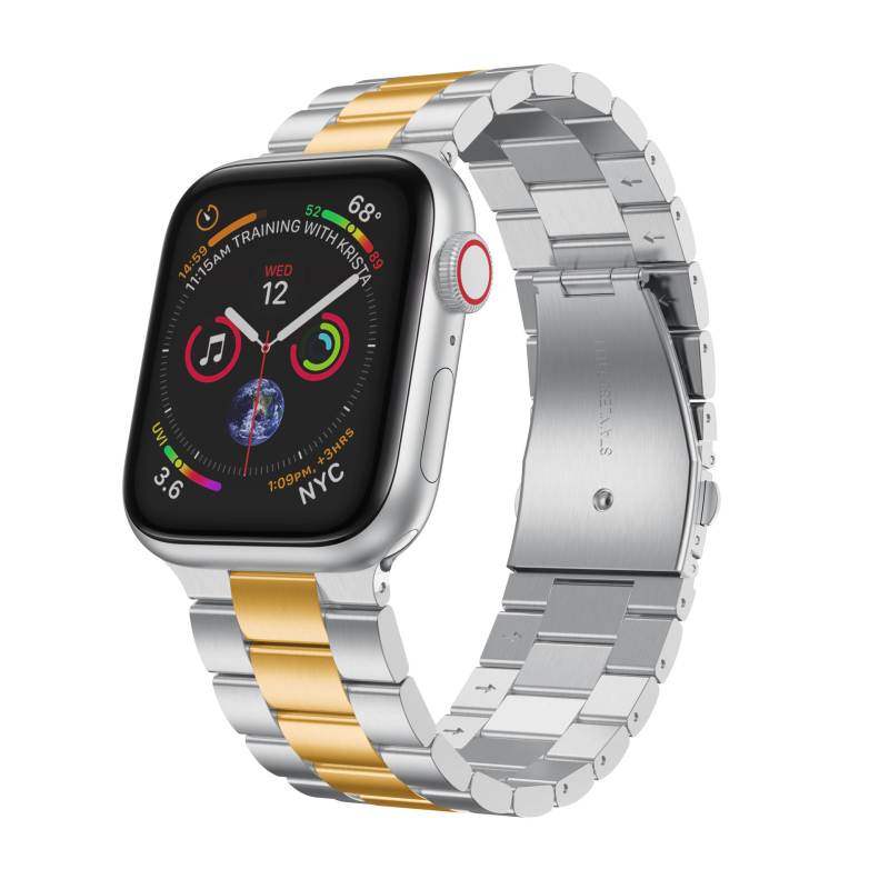 Brățară pentru Apple Watch din oțel inoxidabil cu design integrat cu trei mărgele, lățime 22/24 mm, închizător cu apăsare, 103 g