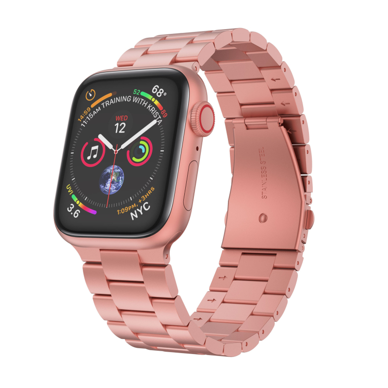 Brățară pentru Apple Watch din oțel inoxidabil cu design integrat cu trei mărgele, lățime 22/24 mm, închizător cu apăsare, 103 g