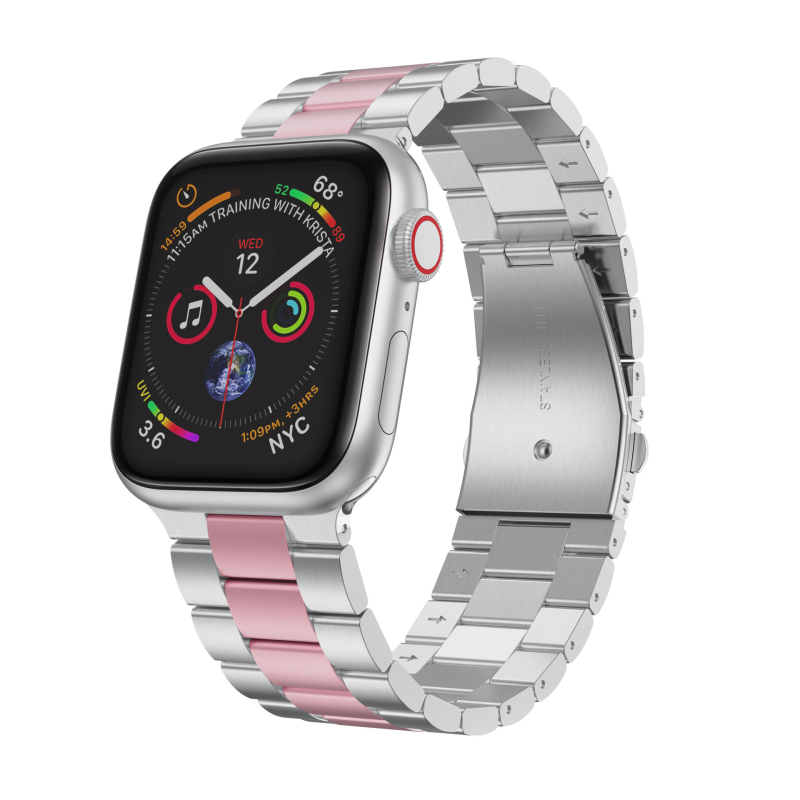 Brățară pentru Apple Watch din oțel inoxidabil cu design integrat cu trei mărgele, lățime 22/24 mm, închizător cu apăsare, 103 g
