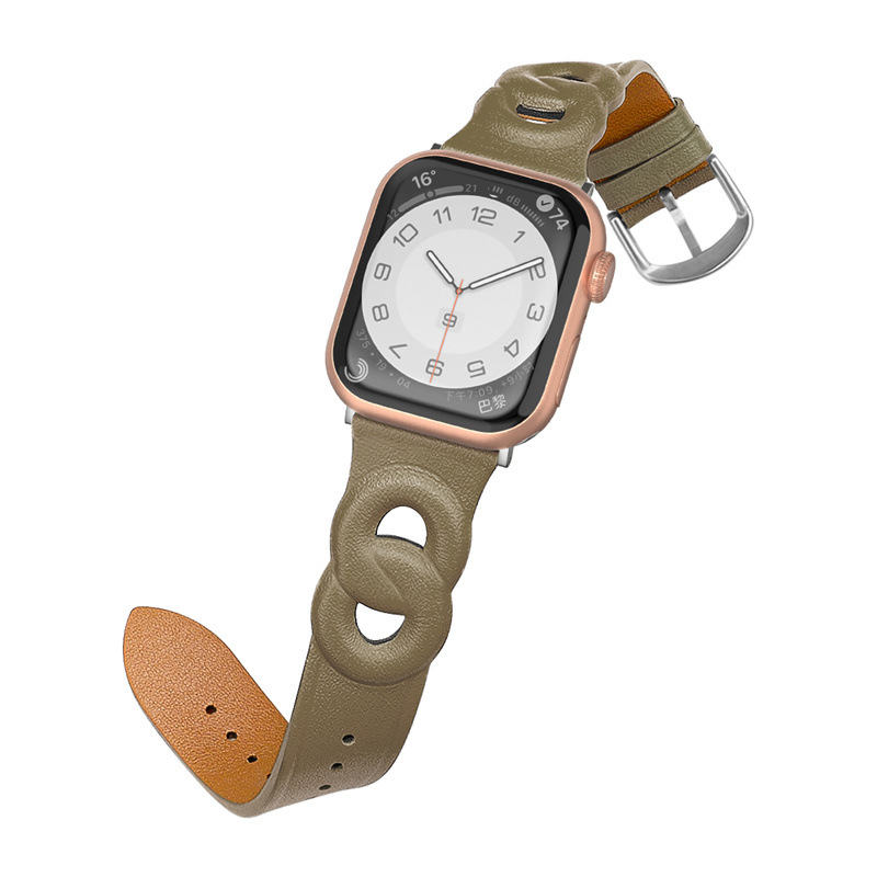 Remienok z pravej kože pre Apple Watch, dvojitý kruhový dizajn, kompatibilný so Series 1–8, móda