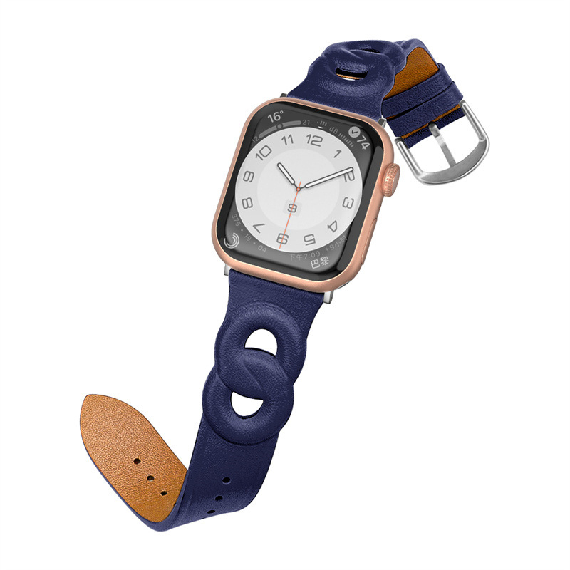 Remienok z pravej kože pre Apple Watch, dvojitý kruhový dizajn, kompatibilný so Series 1–8, móda