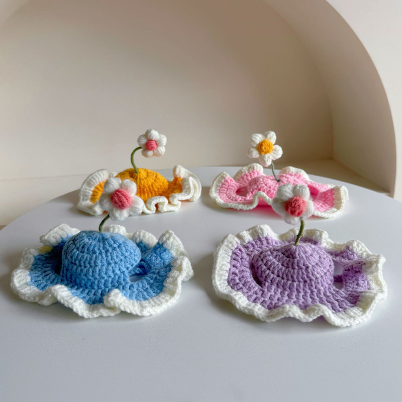 Háziállatok számára készült karikatúra mintás kötött sapka, gyapjúból, horgolt kivitelben, macskák és kutyák számára, négy évszakos használatra