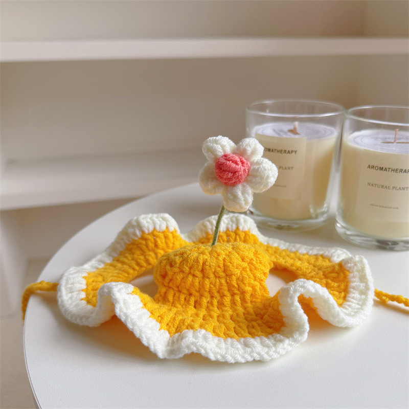 Háziállatok számára készült karikatúra mintás kötött sapka, gyapjúból, horgolt kivitelben, macskák és kutyák számára, négy évszakos használatra