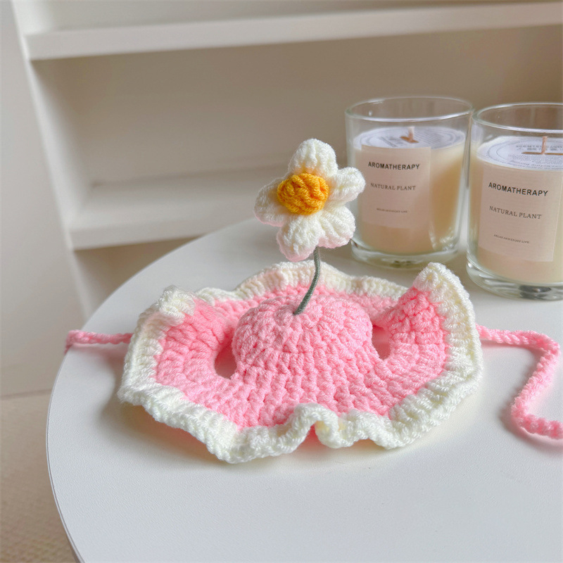 Háziállatok számára készült karikatúra mintás kötött sapka, gyapjúból, horgolt kivitelben, macskák és kutyák számára, négy évszakos használatra