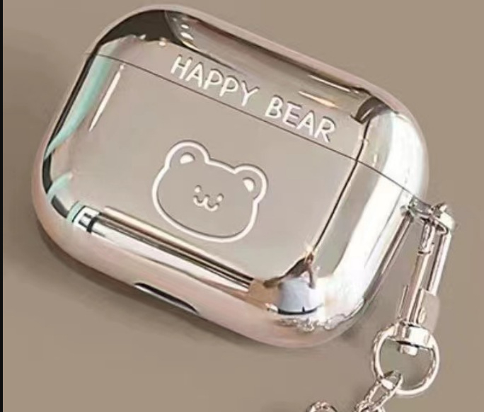 Кейс за AirPods Pro – мечешка тема, рисуван дизайн, TPU корпус с електроплатина, персонализиран карикатурен стил