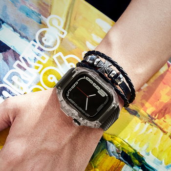 Zaštitna futrola za Apple Watch s prozirnim polikarbonatnim kućištem i silikonskom sportskom narukvicom; kompatibilno s serijama S8/S7 i SE2; težina oko 13 g