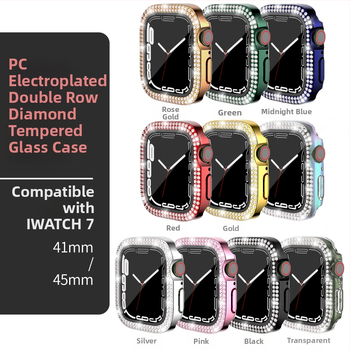 Pouzdro pre Apple Watch Series 7/8/9/S10/S11, elektroplátované PC s dvojradovými diamantovými prvkami a integrovanou ochrannou fóliou