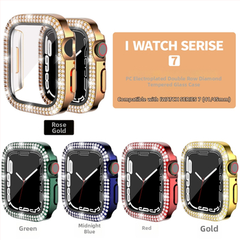 Pouzdro pre Apple Watch Series 7/8/9/S10/S11, elektroplátované PC s dvojradovými diamantovými prvkami a integrovanou ochrannou fóliou