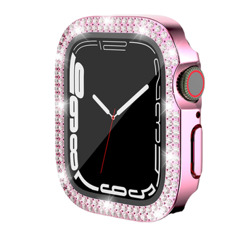 Carcasă Apple Watch pentru iWatch7/8/9/S10/S11, PC electroplacat, cristale în dublu rând, folie de protecție integrată