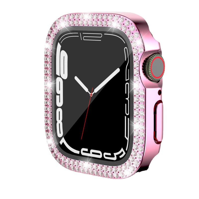 Carcasă Apple Watch pentru iWatch7/8/9/S10/S11, PC electroplacat, cristale în dublu rând, folie de protecție integrată