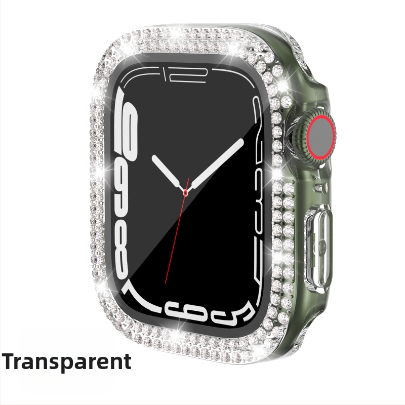 Pouzdro pre Apple Watch Series 7/8/9/S10/S11, elektroplátované PC s dvojradovými diamantovými prvkami a integrovanou ochrannou fóliou