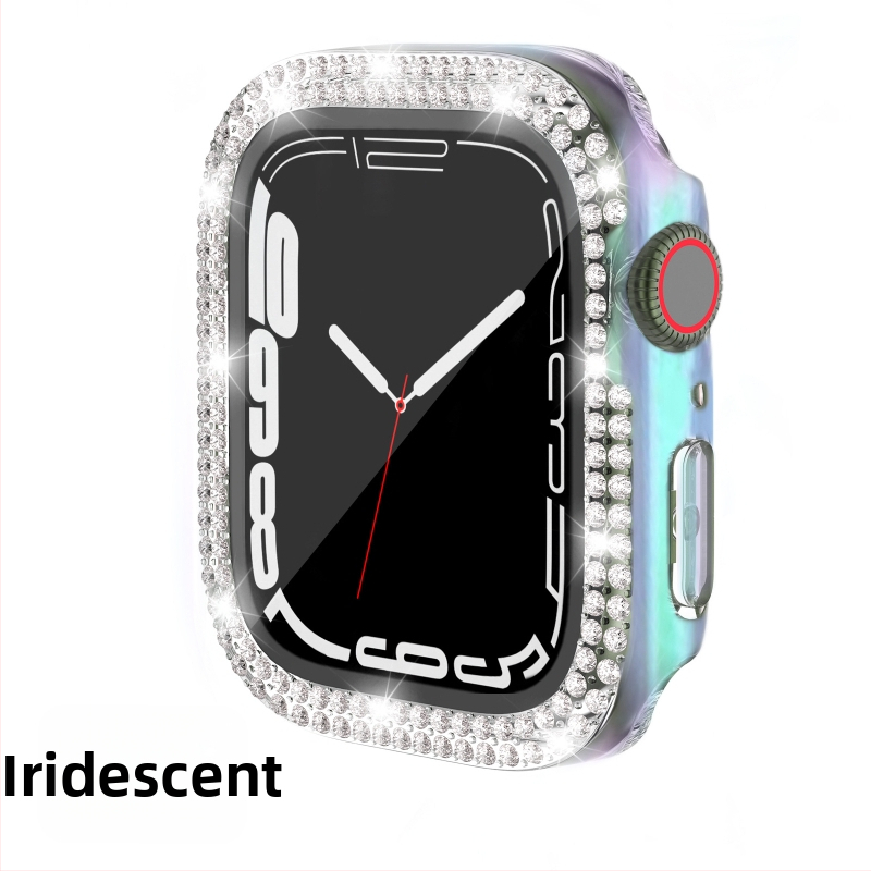 Pouzdro pre Apple Watch Series 7/8/9/S10/S11, elektroplátované PC s dvojradovými diamantovými prvkami a integrovanou ochrannou fóliou