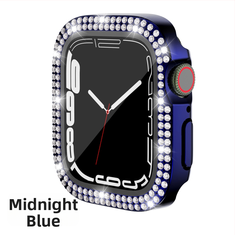 Pouzdro pre Apple Watch Series 7/8/9/S10/S11, elektroplátované PC s dvojradovými diamantovými prvkami a integrovanou ochrannou fóliou