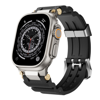 Brățară pentru Apple iWatch 11, curea sport din silicon cu dublă catarâmă și cap din oțel inoxidabil (Material: oțel inoxidabil 316L + silicion de înaltă rezistență; Compatibilitate: Apple iWatch 11; Cataramă: dublă; Cap: oțel inoxidabil)
