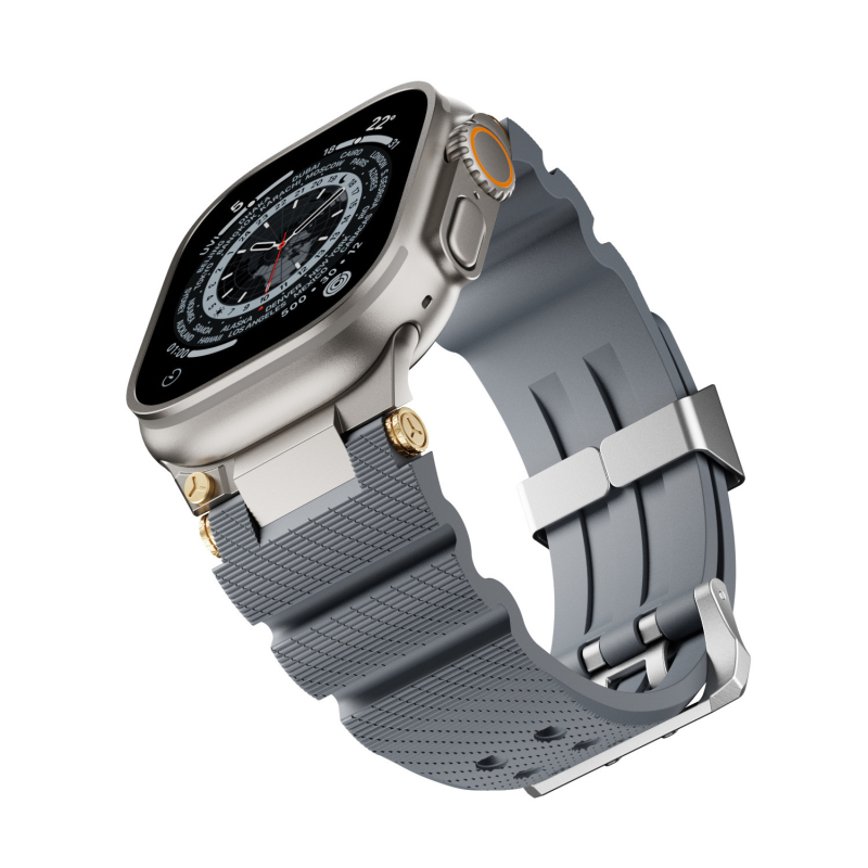 Brățară pentru Apple iWatch 11, curea sport din silicon cu dublă catarâmă și cap din oțel inoxidabil (Material: oțel inoxidabil 316L + silicion de înaltă rezistență; Compatibilitate: Apple iWatch 11; Cataramă: dublă; Cap: oțel inoxidabil)