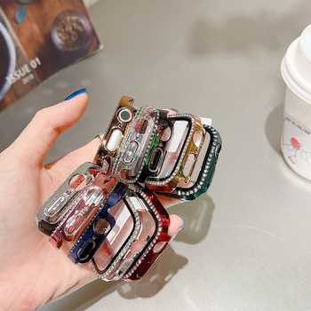 Apple Watch tok egy sor gyémánttal, elektroplatiált felület, beépített edzett fólia védelem, PC anyag, kompatibilis az iWatch567SE8-cal