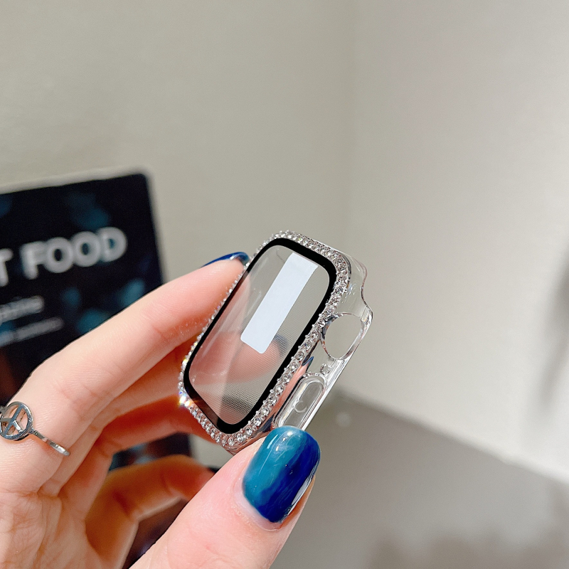 Apple Watch tok egy sor gyémánttal, elektroplatiált felület, beépített edzett fólia védelem, PC anyag, kompatibilis az iWatch567SE8-cal