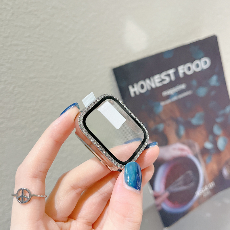 Apple Watch tok egy sor gyémánttal, elektroplatiált felület, beépített edzett fólia védelem, PC anyag, kompatibilis az iWatch567SE8-cal