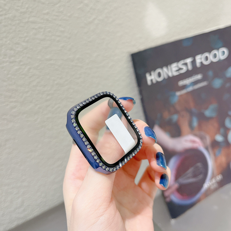 Apple Watch tok egy sor gyémánttal, elektroplatiált felület, beépített edzett fólia védelem, PC anyag, kompatibilis az iWatch567SE8-cal