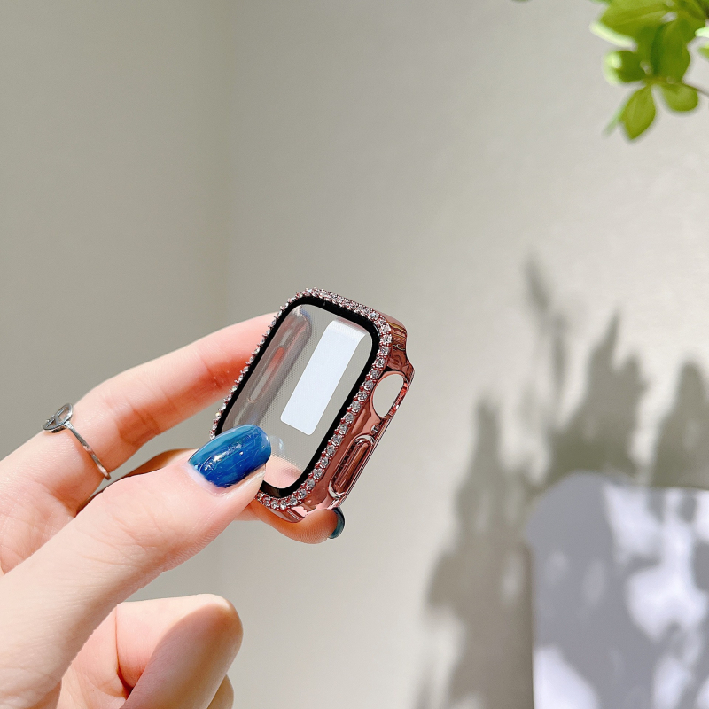 Apple Watch tok egy sor gyémánttal, elektroplatiált felület, beépített edzett fólia védelem, PC anyag, kompatibilis az iWatch567SE8-cal