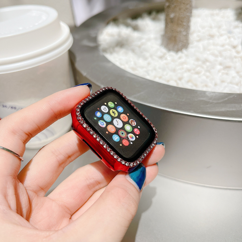 Apple Watch tok egy sor gyémánttal, elektroplatiált felület, beépített edzett fólia védelem, PC anyag, kompatibilis az iWatch567SE8-cal