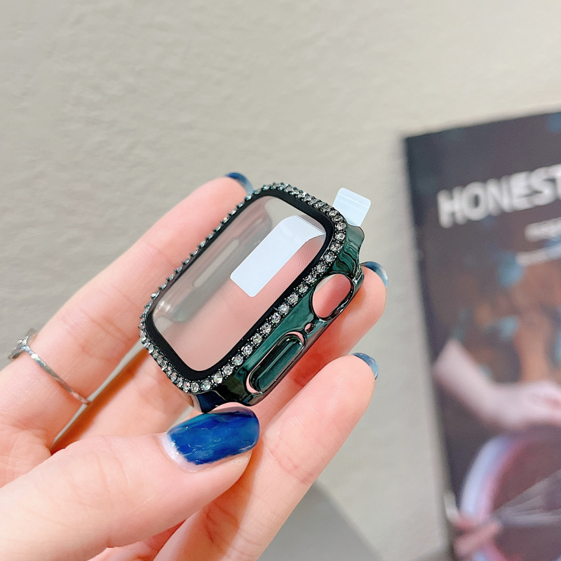 Apple Watch tok egy sor gyémánttal, elektroplatiált felület, beépített edzett fólia védelem, PC anyag, kompatibilis az iWatch567SE8-cal