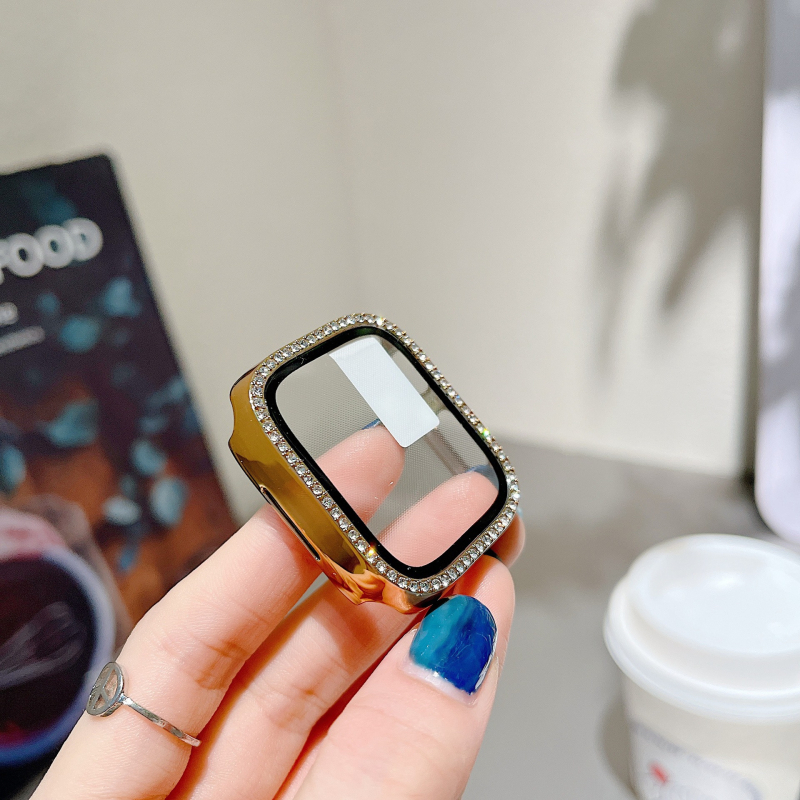 Apple Watch tok egy sor gyémánttal, elektroplatiált felület, beépített edzett fólia védelem, PC anyag, kompatibilis az iWatch567SE8-cal