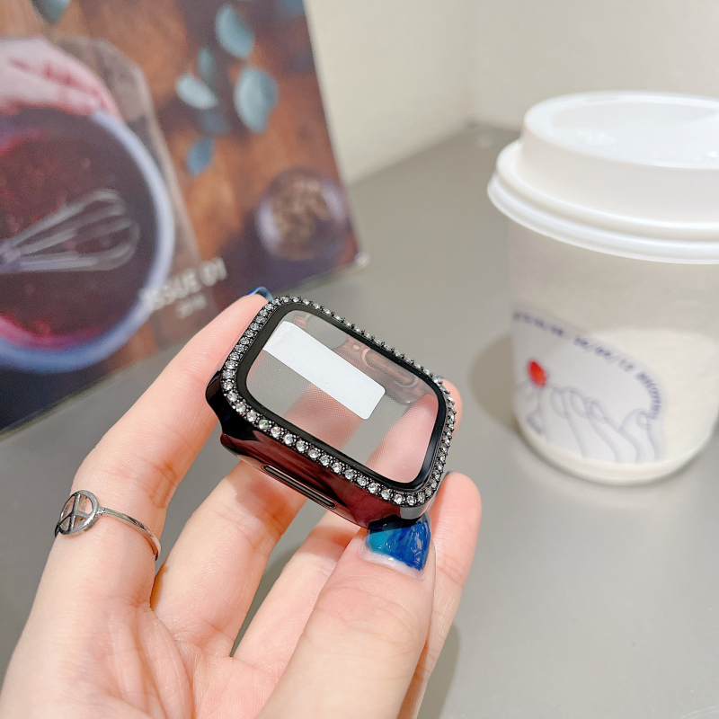 Apple Watch tok egy sor gyémánttal, elektroplatiált felület, beépített edzett fólia védelem, PC anyag, kompatibilis az iWatch567SE8-cal