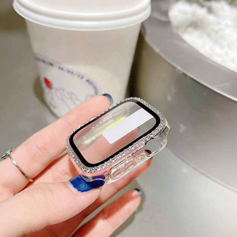 Apple Watch tok egy sor gyémánttal, elektroplatiált felület, beépített edzett fólia védelem, PC anyag, kompatibilis az iWatch567SE8-cal