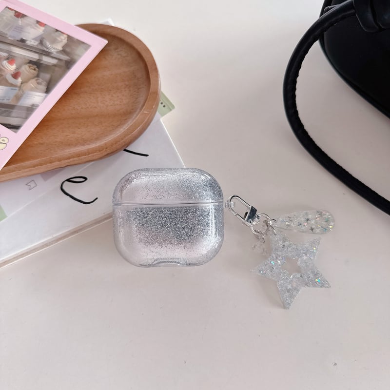 AirPods korpuss ar šķidro smilšu dizainu un rokām darinātiem piekariņiem, PC materiāls, caurspīdīgs ciets korpuss, pielāgojams