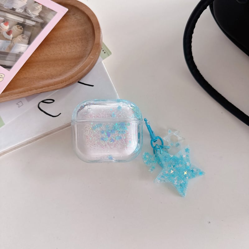 AirPods korpuss ar šķidro smilšu dizainu un rokām darinātiem piekariņiem, PC materiāls, caurspīdīgs ciets korpuss, pielāgojams