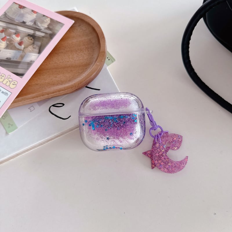 AirPods korpuss ar šķidro smilšu dizainu un rokām darinātiem piekariņiem, PC materiāls, caurspīdīgs ciets korpuss, pielāgojams