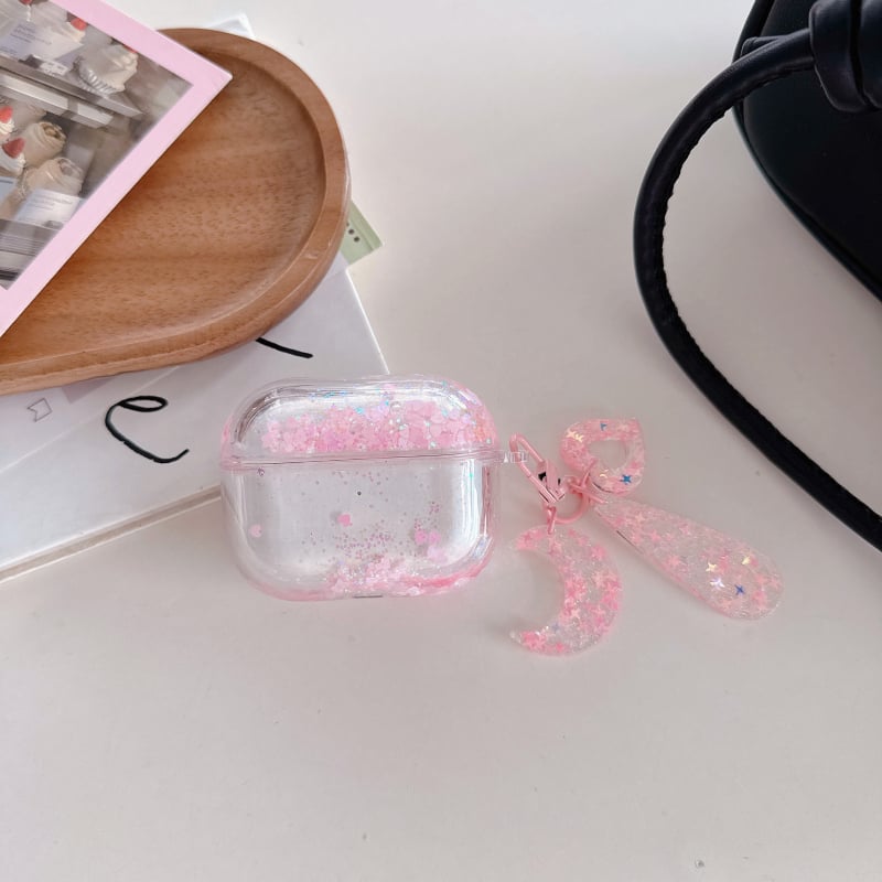 AirPods korpuss ar šķidro smilšu dizainu un rokām darinātiem piekariņiem, PC materiāls, caurspīdīgs ciets korpuss, pielāgojams