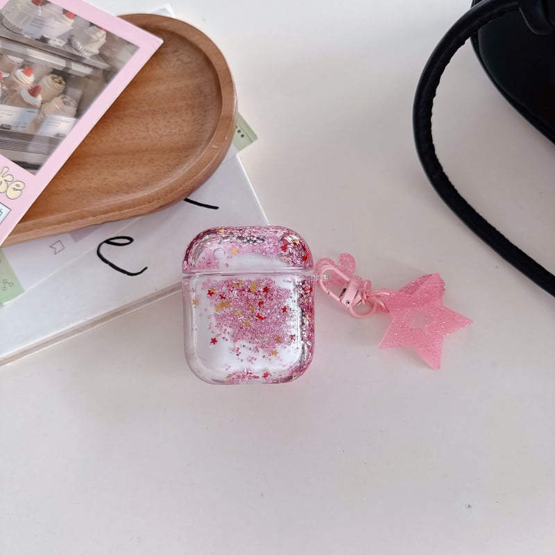 AirPods korpuss ar šķidro smilšu dizainu un rokām darinātiem piekariņiem, PC materiāls, caurspīdīgs ciets korpuss, pielāgojams