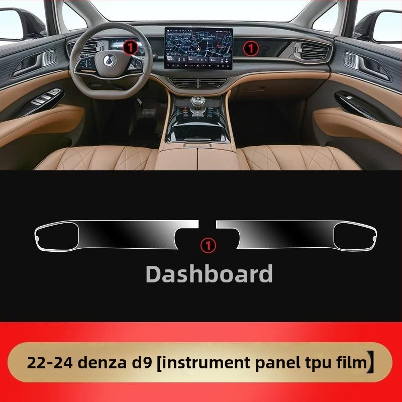 Denza D9 Iekšējās aizsardzības plēve centrālajai konsolei un instrumentu/navigācijas ekrāniem, caurspīdīgs TPU