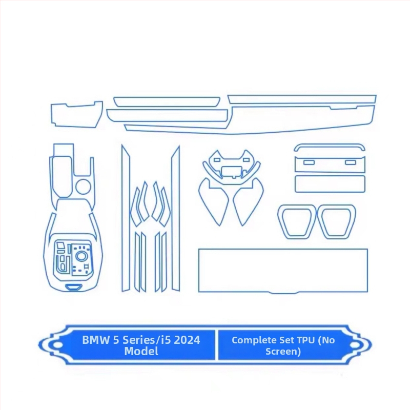 BMW 5 sērijas 530Li iekšējā aizsargfólia TPU navigācijas displejam un centrālajam panelim — viengabala veidojums, izturība pret augstām/zemām temperatūrām, skrāpējumu un eļļas traipu izturība