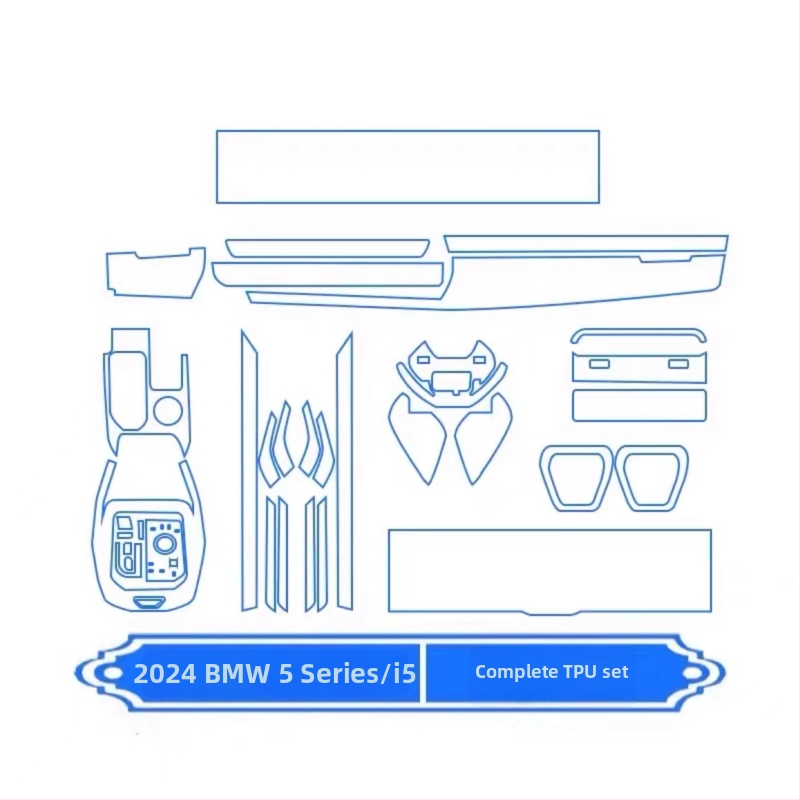 BMW 5 sērijas 530Li iekšējā aizsargfólia TPU navigācijas displejam un centrālajam panelim — viengabala veidojums, izturība pret augstām/zemām temperatūrām, skrāpējumu un eļļas traipu izturība