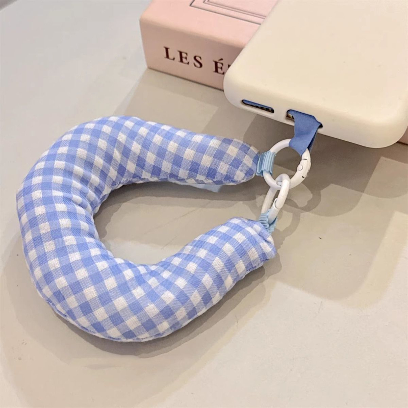 Telefon csuklópánt hímzett betűkkel, kockás mintázat, műanyag anyag, testreszabható, női kiegészítő