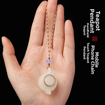 Telefónny reťaz v čínskom štýle s luminiscenčným kameňom, gravírované a leštené spracovanie, vzor s držiakom hrnčeka, leto 2025