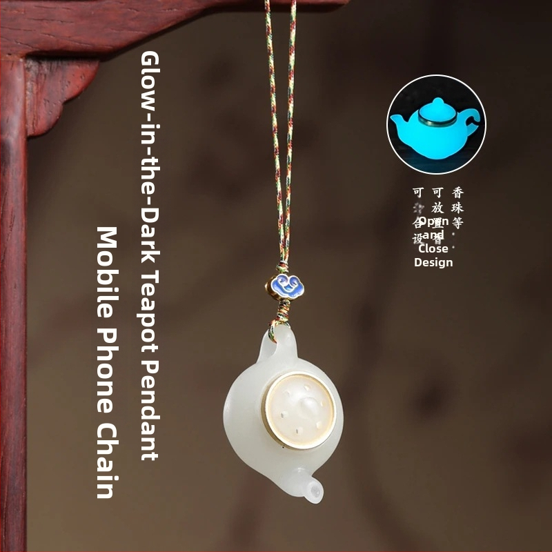 Telefónny reťaz v čínskom štýle s luminiscenčným kameňom, gravírované a leštené spracovanie, vzor s držiakom hrnčeka, leto 2025