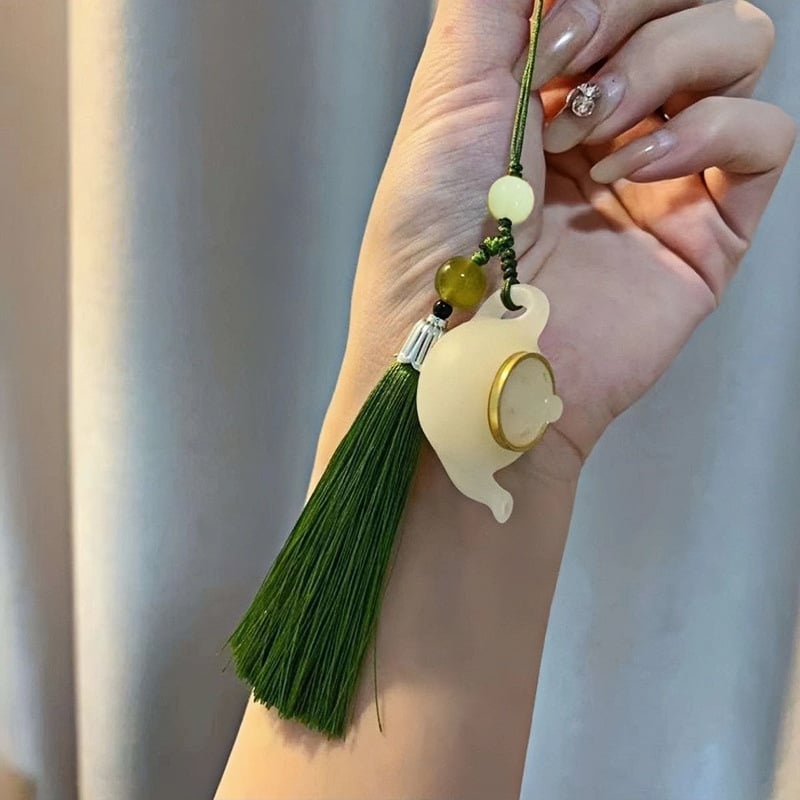 Telefónny reťaz v čínskom štýle s luminiscenčným kameňom, gravírované a leštené spracovanie, vzor s držiakom hrnčeka, leto 2025