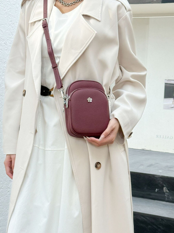 Geantă pentru telefon pentru femei din piele naturală, din primul strat de piele, închidere cu fermoar, buzunar interior cu fermoar, formă pătrată verticală