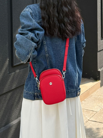 Geantă pentru telefon pentru femei din piele naturală, din primul strat de piele, închidere cu fermoar, buzunar interior cu fermoar, formă pătrată verticală