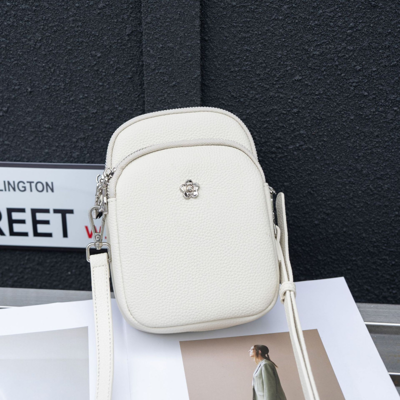 Geantă pentru telefon pentru femei din piele naturală, din primul strat de piele, închidere cu fermoar, buzunar interior cu fermoar, formă pătrată verticală