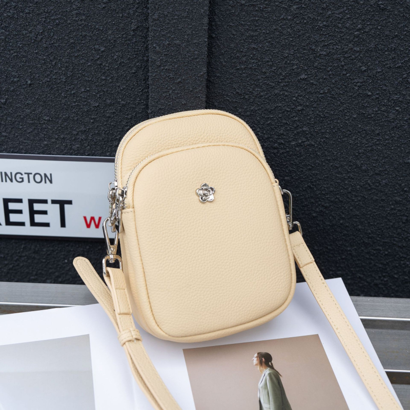 Geantă pentru telefon pentru femei din piele naturală, din primul strat de piele, închidere cu fermoar, buzunar interior cu fermoar, formă pătrată verticală