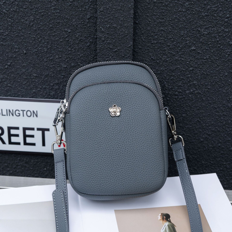 Geantă pentru telefon pentru femei din piele naturală, din primul strat de piele, închidere cu fermoar, buzunar interior cu fermoar, formă pătrată verticală